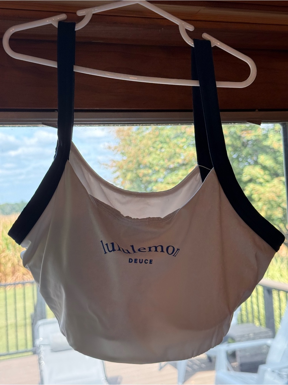lululemon athletica Deuce White Sports Bra with Blue Straps